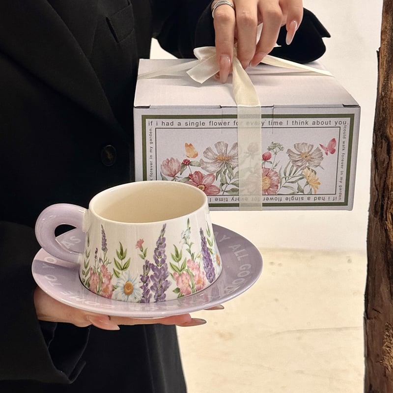 Set de cești ceramice pentru cafea, cu capac, stil retro, model floral, cadou pentru femei