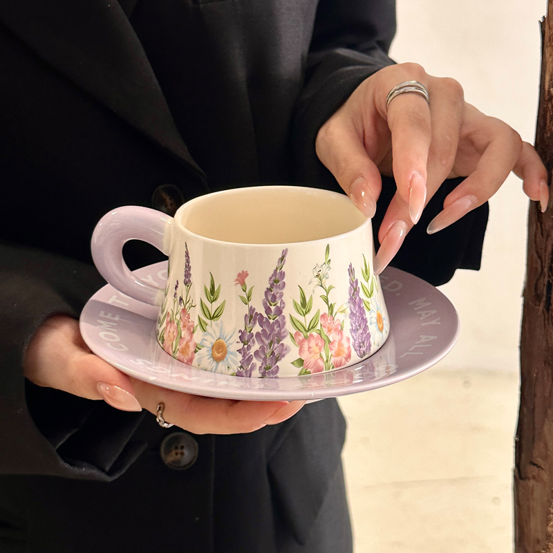 Set de cești ceramice pentru cafea, cu capac, stil retro, model floral, cadou pentru femei
