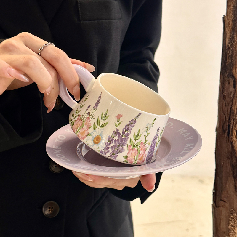 Set de cești ceramice pentru cafea, cu capac, stil retro, model floral, cadou pentru femei