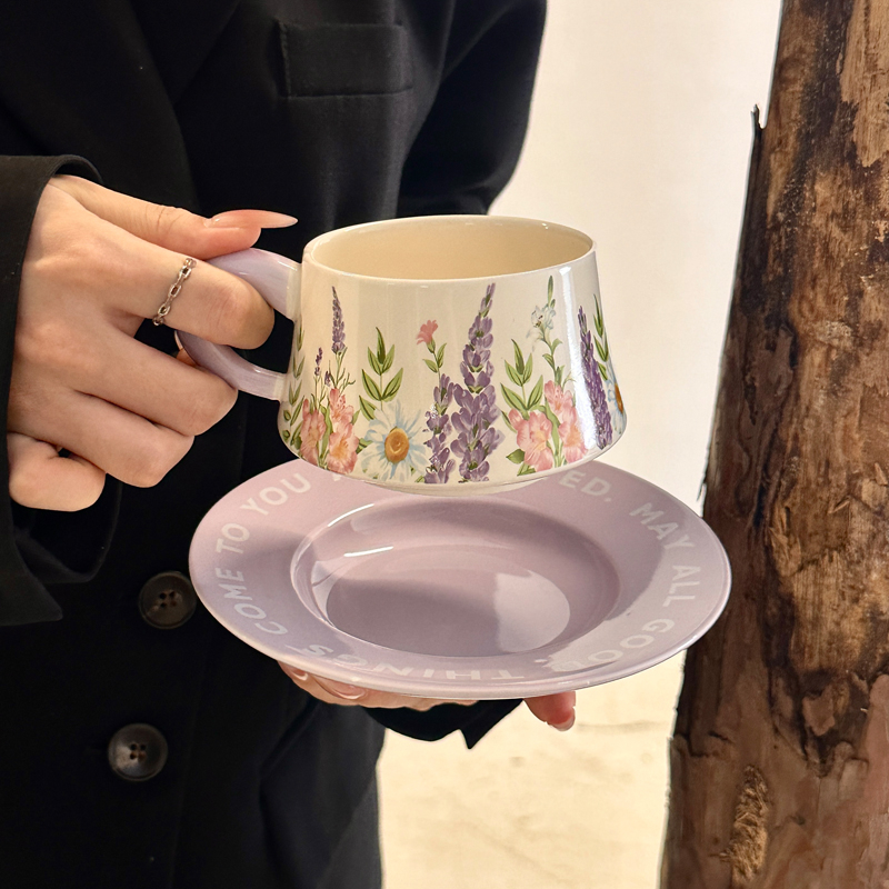 Set de cești ceramice pentru cafea, cu capac, stil retro, model floral, cadou pentru femei