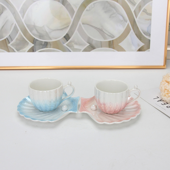 Set de cești de cafea și farfurioară din ceramică cu finisaj perlat, în stil european, pentru ceaiul de după-amiază