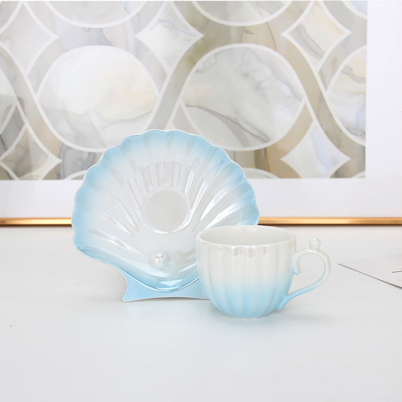 Set de cești de cafea și farfurioară din ceramică cu finisaj perlat, în stil european, pentru ceaiul de după-amiază