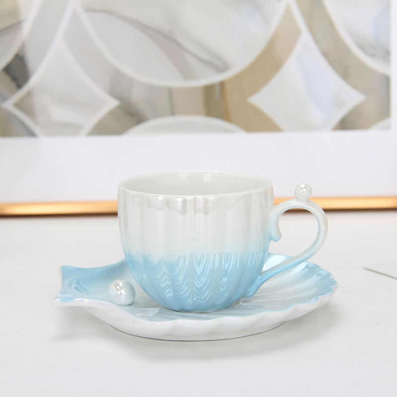 Set de cești de cafea și farfurioară din ceramică cu finisaj perlat, în stil european, pentru ceaiul de după-amiază