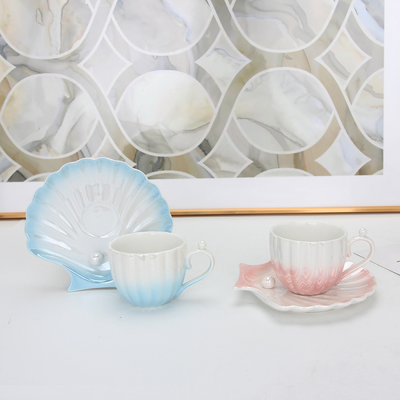 Set de cești de cafea și farfurioară din ceramică cu finisaj perlat, în stil european, pentru ceaiul de după-amiază