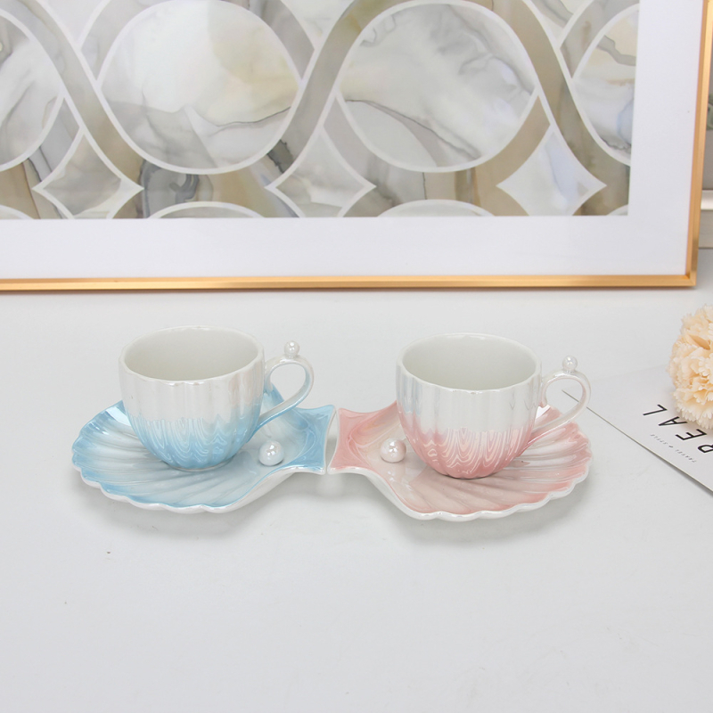 Set de cești de cafea și farfurioară din ceramică cu finisaj perlat, în stil european, pentru ceaiul de după-amiază