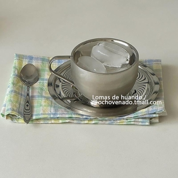 Set cești cafea și farfurioară, ceașcă latte din oțel inoxidabil, vintage, aspect atrăgător