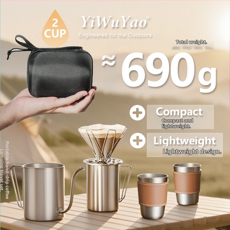 Set portabil pour-over pentru cafea pentru camping, ultraușor, cu ceainic și filtru