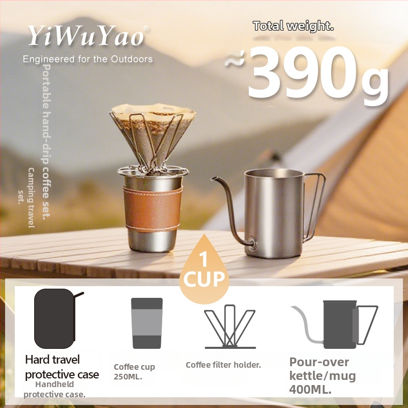 Set portabil pour-over pentru cafea pentru camping, ultraușor, cu ceainic și filtru