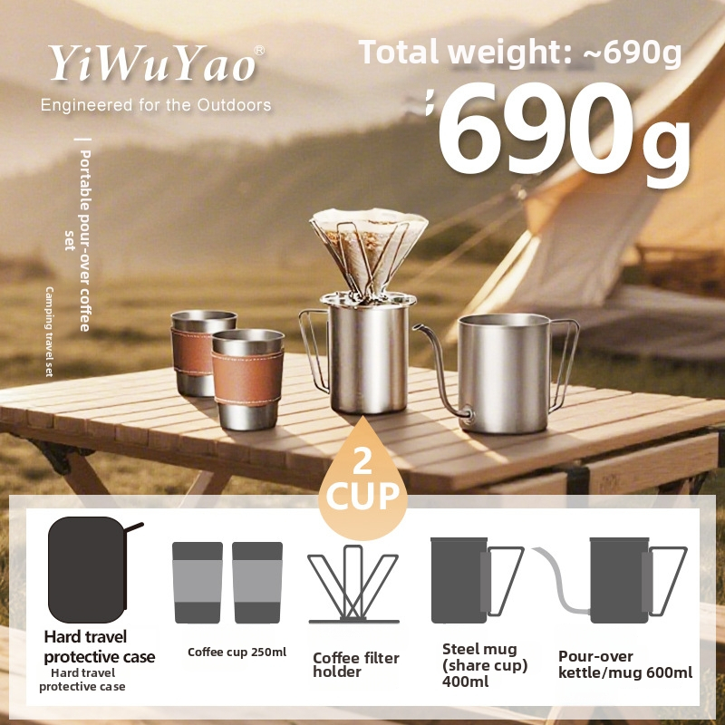 Set portabil pour-over pentru cafea pentru camping, ultraușor, cu ceainic și filtru