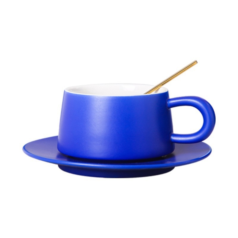 Set de cești de cafea cu farfurioare Klein blue, ceramică de înaltă calitate, stil lejer lux pentru birou și ceai de după-amiază