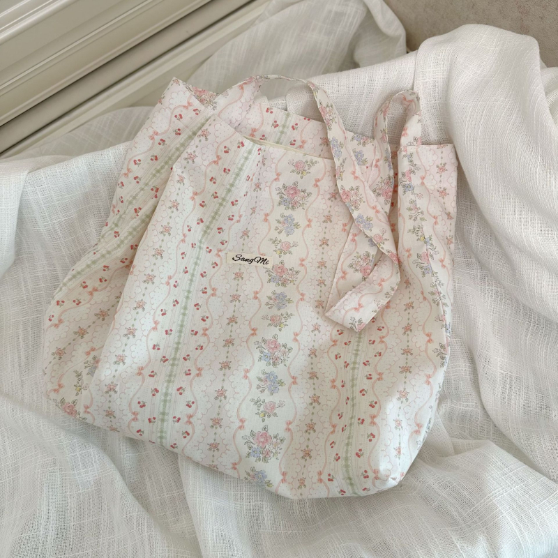 Torba Tote od pamuka s jednom naramenicom, velika kapaciteta, cvjetni uzorak, za žene i studentice