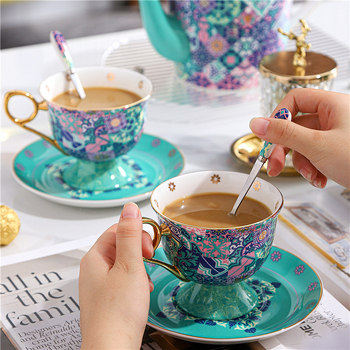 Set de cești de cafea și farfurioară în stil marocan, porțelan osos european, 17 cm