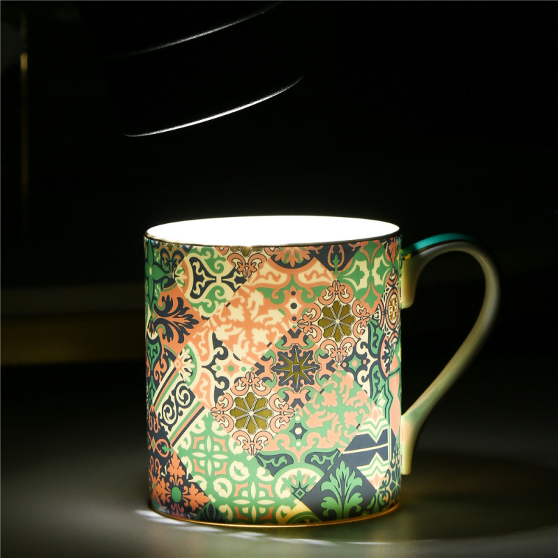 Set de cești de cafea și farfurioară în stil marocan, porțelan osos european, 17 cm