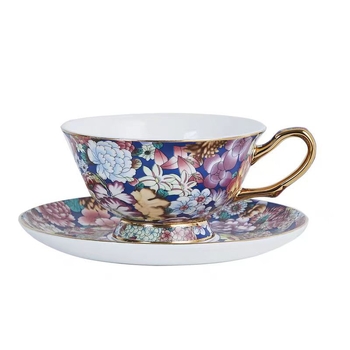 Set de cești pentru latte cu farfurioare, în stil european, cu motive florale reliefate, design retro