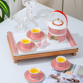 Set de cești de cafea cu dungi roșii, ceramică în stil nordic, într-o cutie cadou