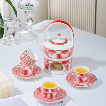 Set de cești de cafea cu dungi roșii, ceramică în stil nordic, într-o cutie cadou