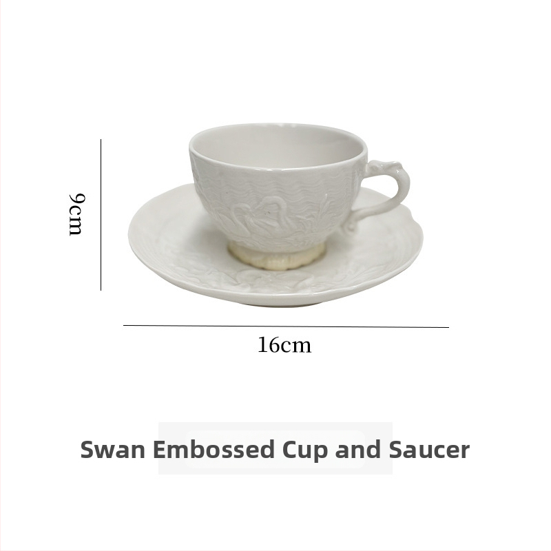 Set de cești de cafea în stil franțuzesc, cești din porțelan pictate manual, cu relief de lebădă