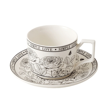 Ceasca de cafea si farfurioara franțuzești vintage cu Gradina de Trandafiri – set cadou cana de lapte