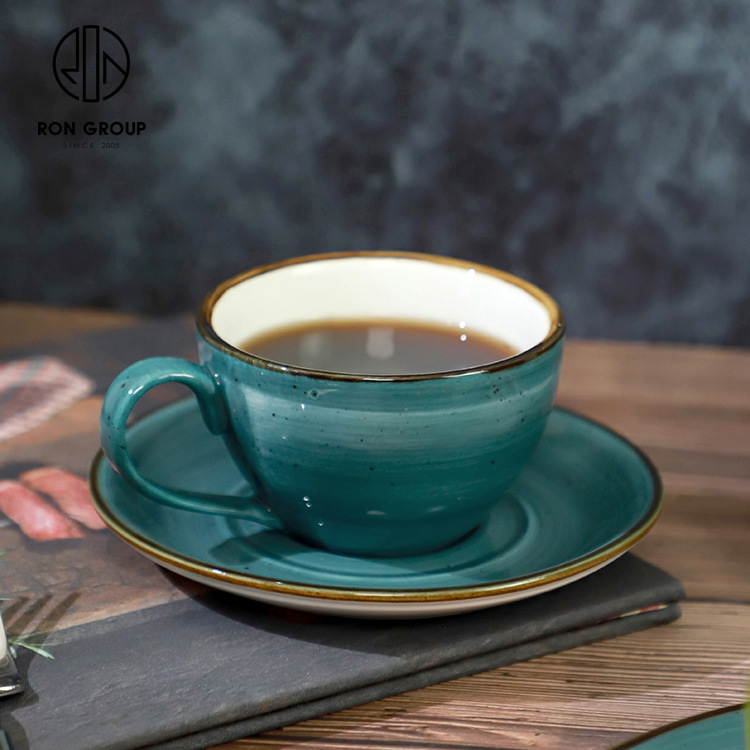 Set de cești și farfurie pentru cafea, capacitate mare, ceramică pictată manual, în mai multe culori, ceașcă latte art