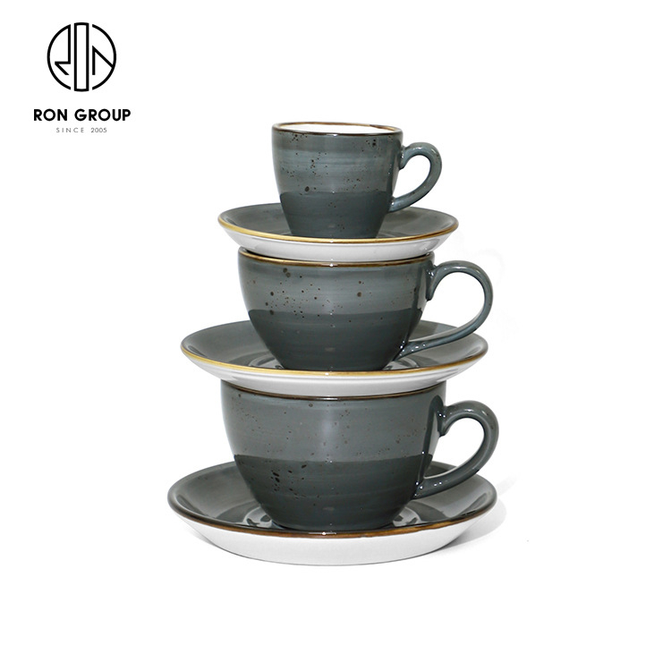 Set de cești și farfurie pentru cafea, capacitate mare, ceramică pictată manual, în mai multe culori, ceașcă latte art