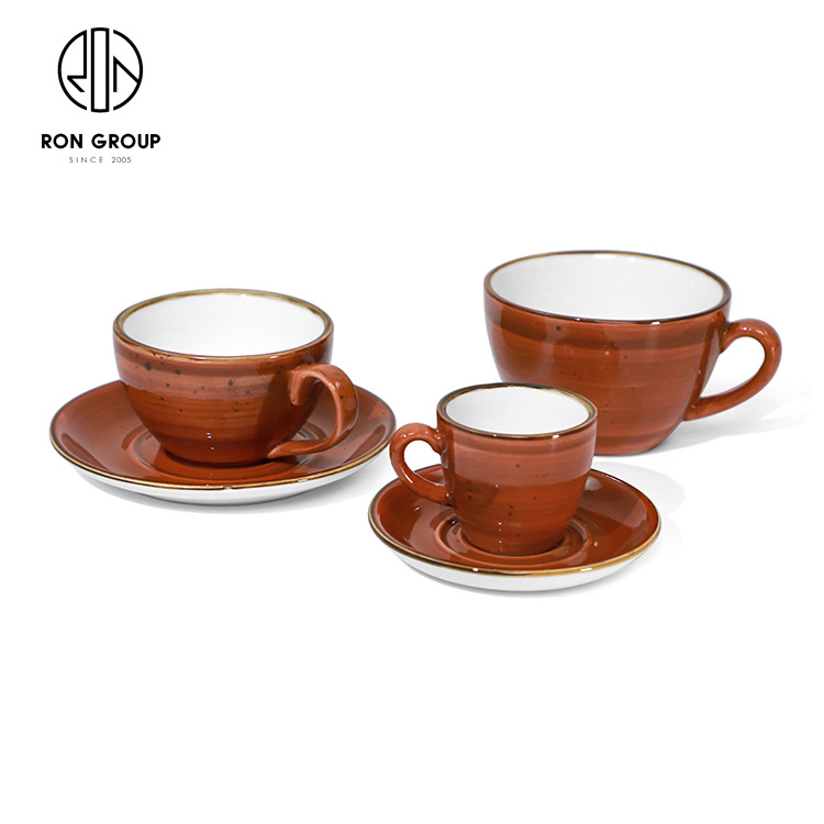 Set de cești și farfurie pentru cafea, capacitate mare, ceramică pictată manual, în mai multe culori, ceașcă latte art