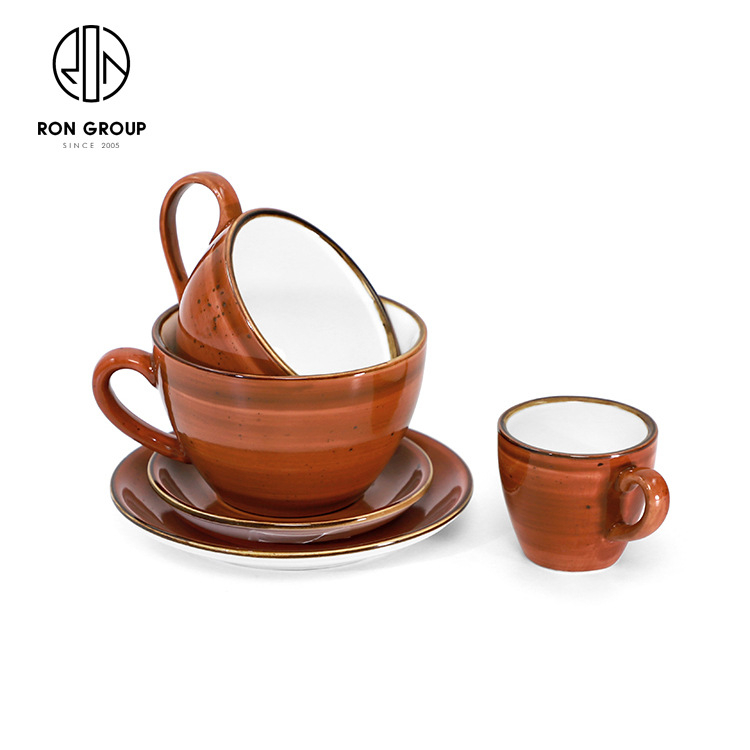 Set de cești și farfurie pentru cafea, capacitate mare, ceramică pictată manual, în mai multe culori, ceașcă latte art