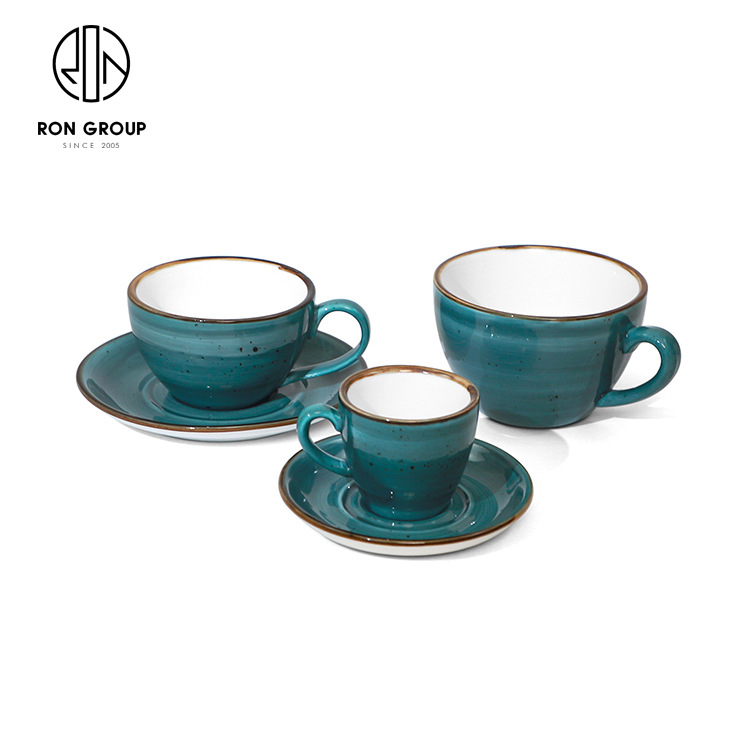 Set de cești și farfurie pentru cafea, capacitate mare, ceramică pictată manual, în mai multe culori, ceașcă latte art