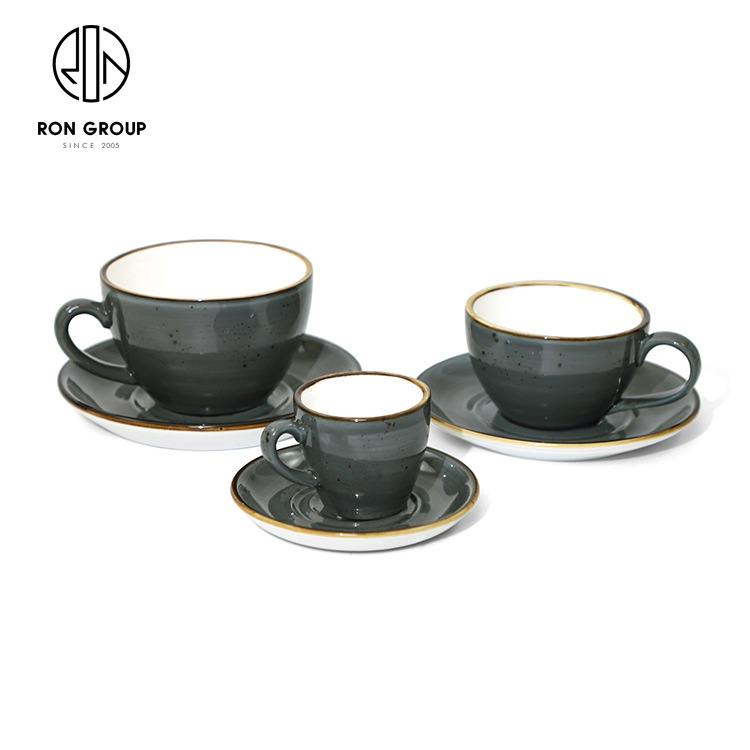 Set de cești și farfurie pentru cafea, capacitate mare, ceramică pictată manual, în mai multe culori, ceașcă latte art