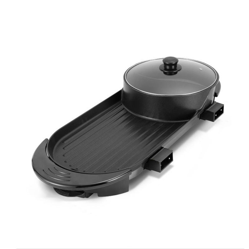 Grătar electric 2 în 1 și oală de gătit, multifuncțională, control dual, vas mare antiaderent pentru grilare și fierbere