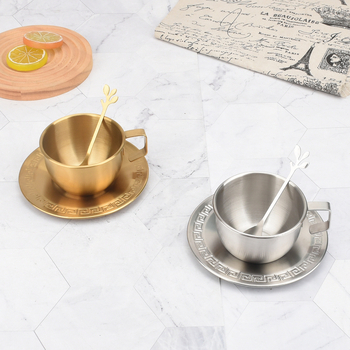 Set de căni de cafea din oțel inoxidabil, cu lingură, pereți simpli, pentru exterior, stil Milano, capacitate mare