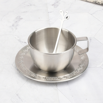Set de căni de cafea din oțel inoxidabil, cu lingură, pereți simpli, pentru exterior, stil Milano, capacitate mare