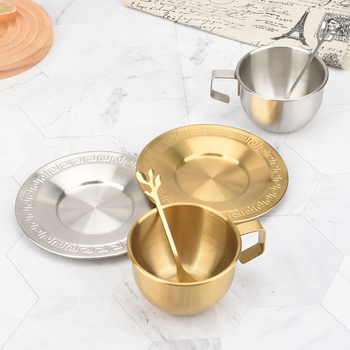 Set de căni de cafea din oțel inoxidabil, cu lingură, pereți simpli, pentru exterior, stil Milano, capacitate mare