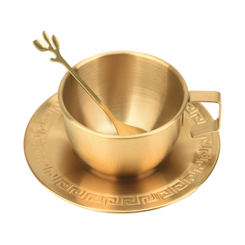 Set de căni de cafea din oțel inoxidabil, cu lingură, pereți simpli, pentru exterior, stil Milano, capacitate mare