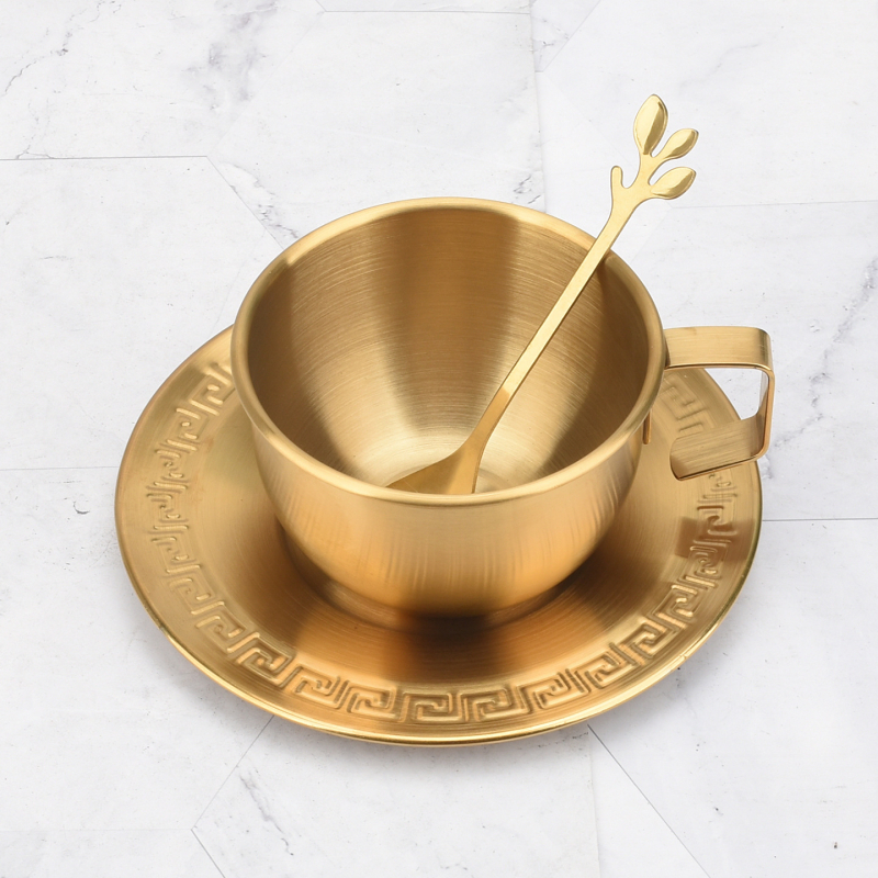 Set de căni de cafea din oțel inoxidabil, cu lingură, pereți simpli, pentru exterior, stil Milano, capacitate mare