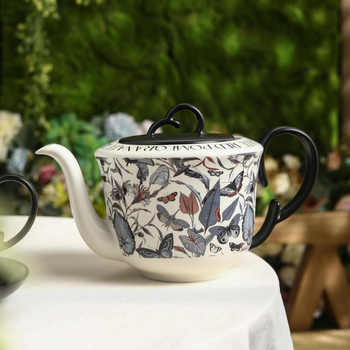 Set ceramic cușă de cafea și farfurioară, cu motiv retro de flori și viță-de-vie, stil luxos discret