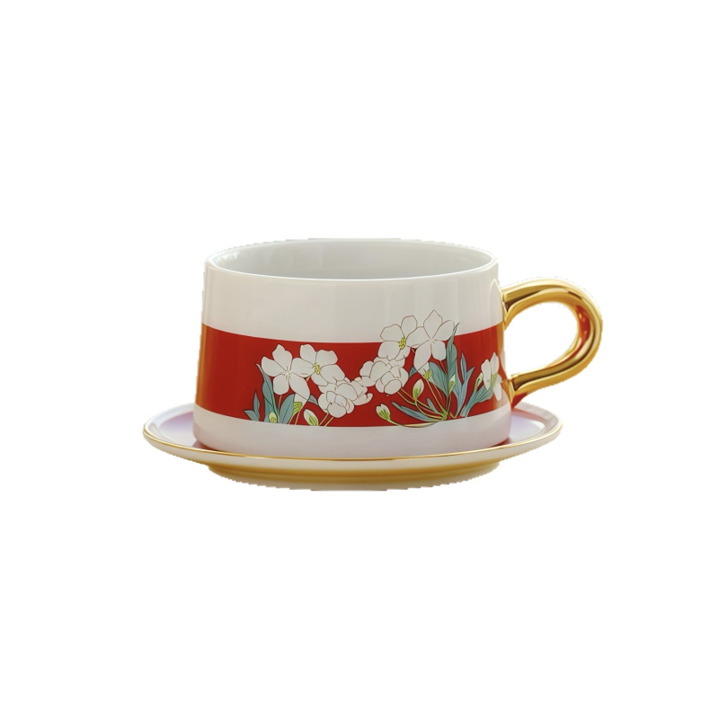 Cească de ceai cu mâner în nuanță jad, ceașcă de ceai de după-amiază cu decor auriu, cană de cafea în stil chinezesc și set cești cu farfurie