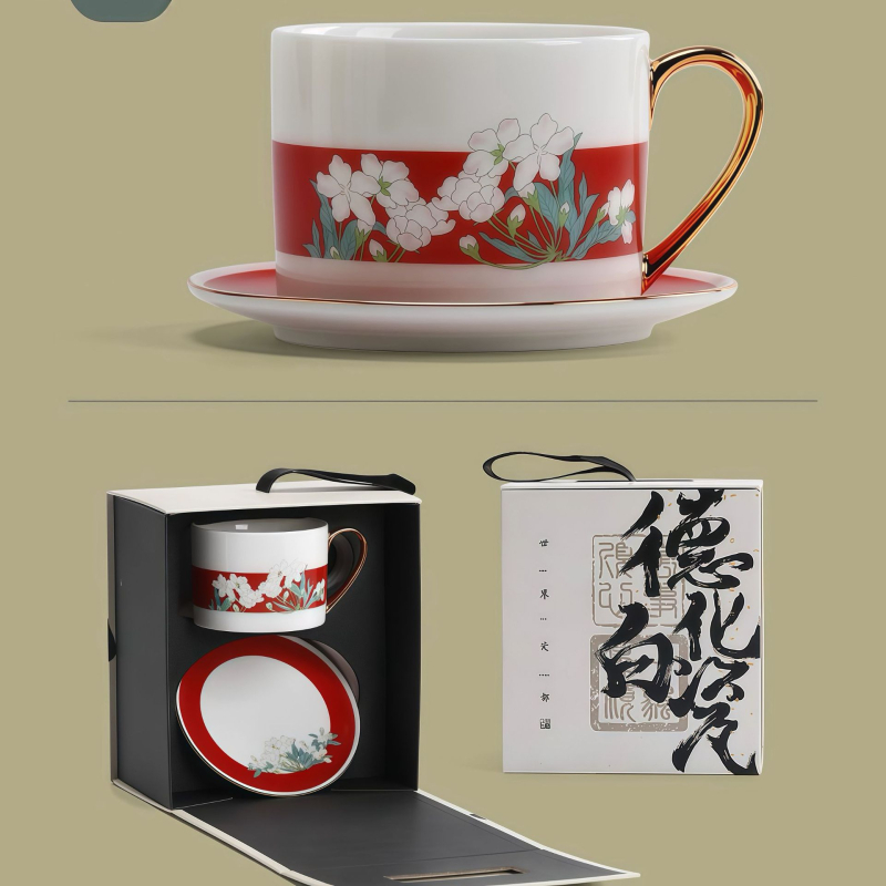 Cească de ceai cu mâner în nuanță jad, ceașcă de ceai de după-amiază cu decor auriu, cană de cafea în stil chinezesc și set cești cu farfurie
