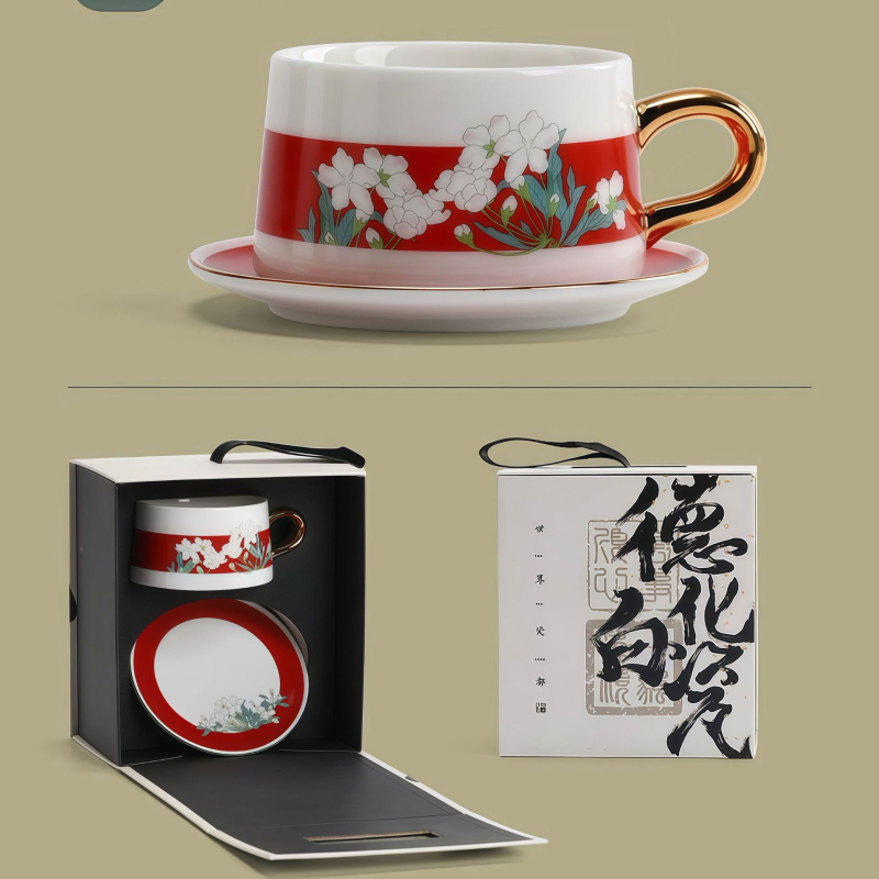 Cească de ceai cu mâner în nuanță jad, ceașcă de ceai de după-amiază cu decor auriu, cană de cafea în stil chinezesc și set cești cu farfurie