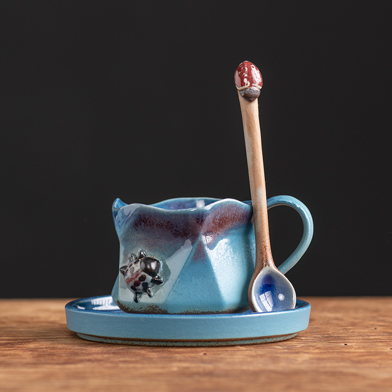 Set cești de cafea și farfurioare ceramice în stil european retro