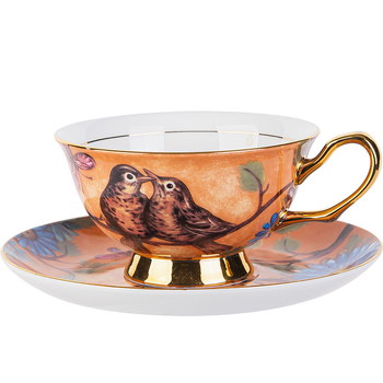 Set de cești și farfurioare din porțelan de os, stil european pastoral, design rafinat pentru ceaiul de după-amiază.