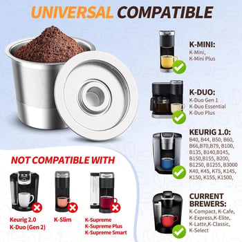 Capsulă de cafea K-Cup reutilizabilă pentru cafetiere, din oțel inoxidabil, cu gaură unică și filtru
