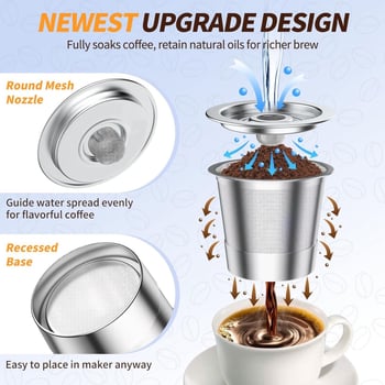 Capsulă de cafea K-Cup reutilizabilă pentru cafetiere, din oțel inoxidabil, cu gaură unică și filtru