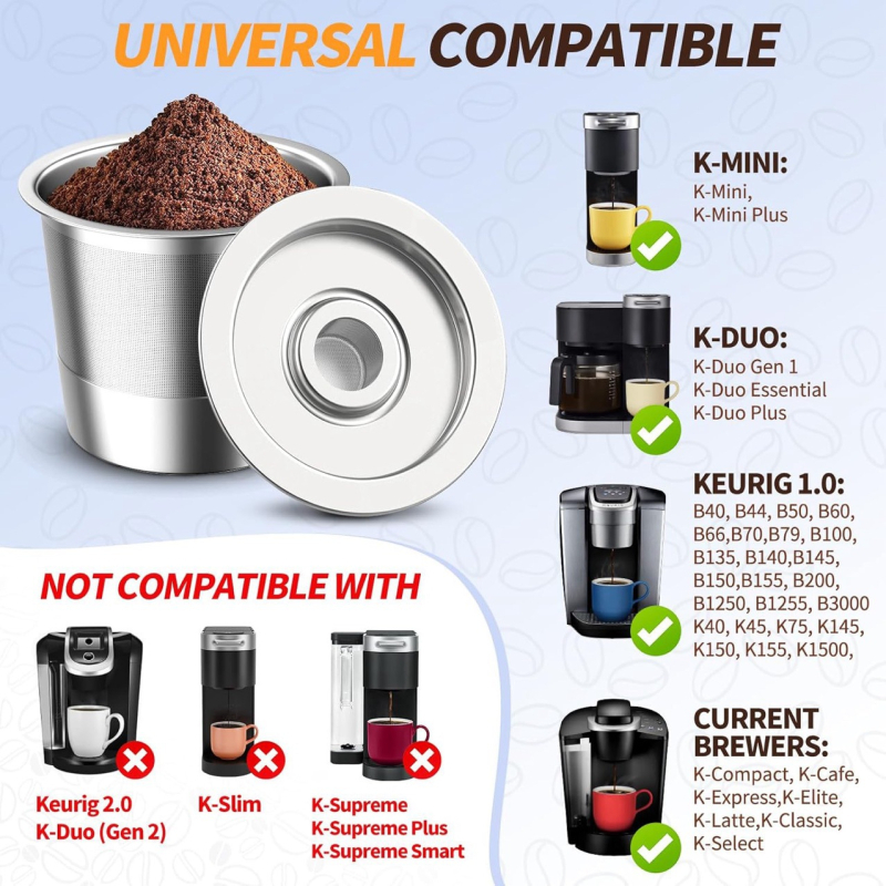Capsulă de cafea K-Cup reutilizabilă pentru cafetiere, din oțel inoxidabil, cu gaură unică și filtru