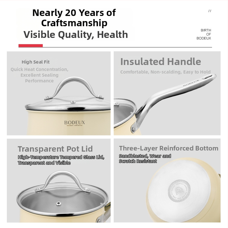 Platinum oală de lapte din oțel inoxidabil 304, fund plat, antiaderent, compatibilă cu plita cu inducție, pentru încălzirea laptelui și hrana pentru bebeluși
