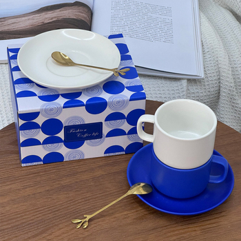 Ceașcă de cafea personalizată cu farfurie Klein Blue pentru cadouri corporative