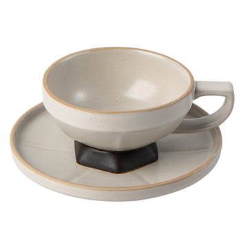 Set ceramic de cești de cafea cu farfurie înaltă, stil vintage retro, cești latte art elegante