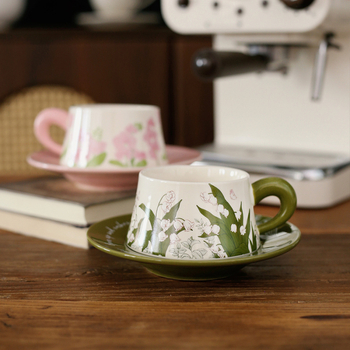 Set Nordic retro de cafea cu farfurie, pentru birou și casă – cești latte și cești de lapte