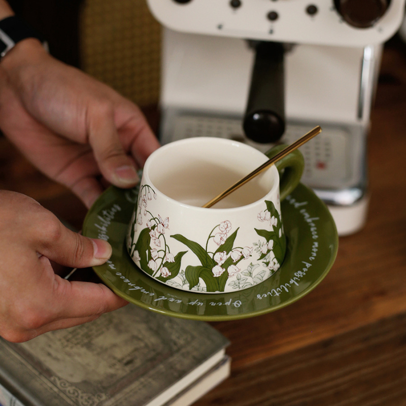 Set Nordic retro de cafea cu farfurie, pentru birou și casă – cești latte și cești de lapte