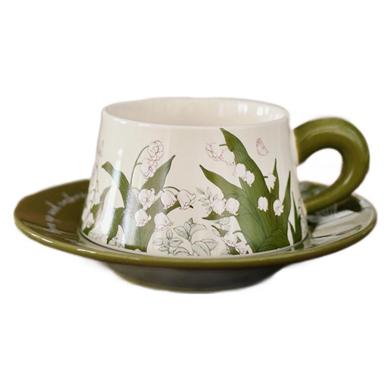 Set Nordic retro de cafea cu farfurie, pentru birou și casă – cești latte și cești de lapte