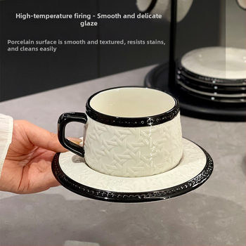 Set cești de cafea și farfurie în stil franțuzesc, din răchită împletită, ceramică de înaltă calitate pentru uz casnic